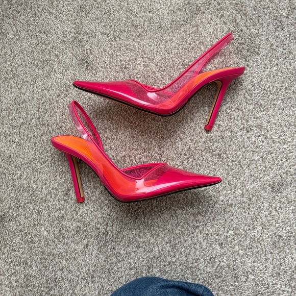 ZARA Hot Pink Pointed Slingback Pumps with Orange Insole - Picture 4 of 5
